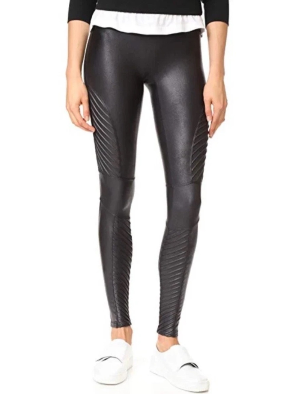 SPANX Black Faux Leather Moto-Style Leggings